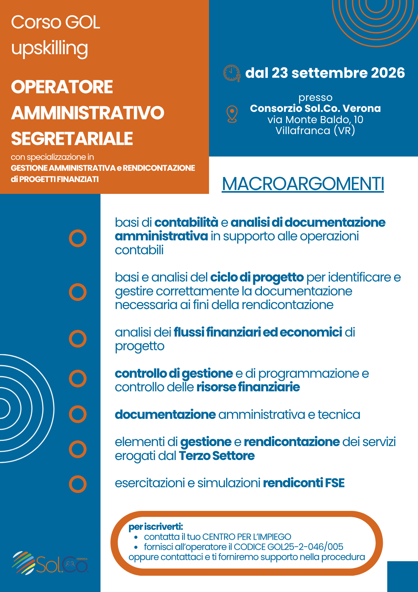 Locandina corso GOL gestione amministrativa 2
